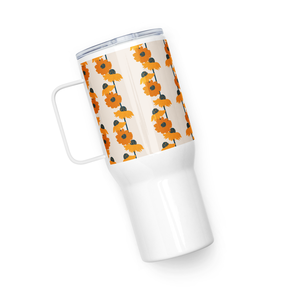 Golden Sunflower Travel mug with a handle