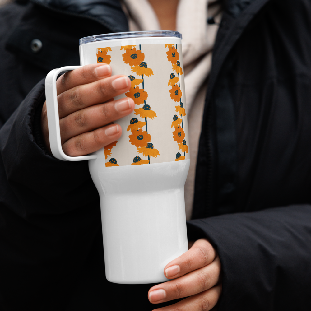 Golden Sunflower Travel mug with a handle