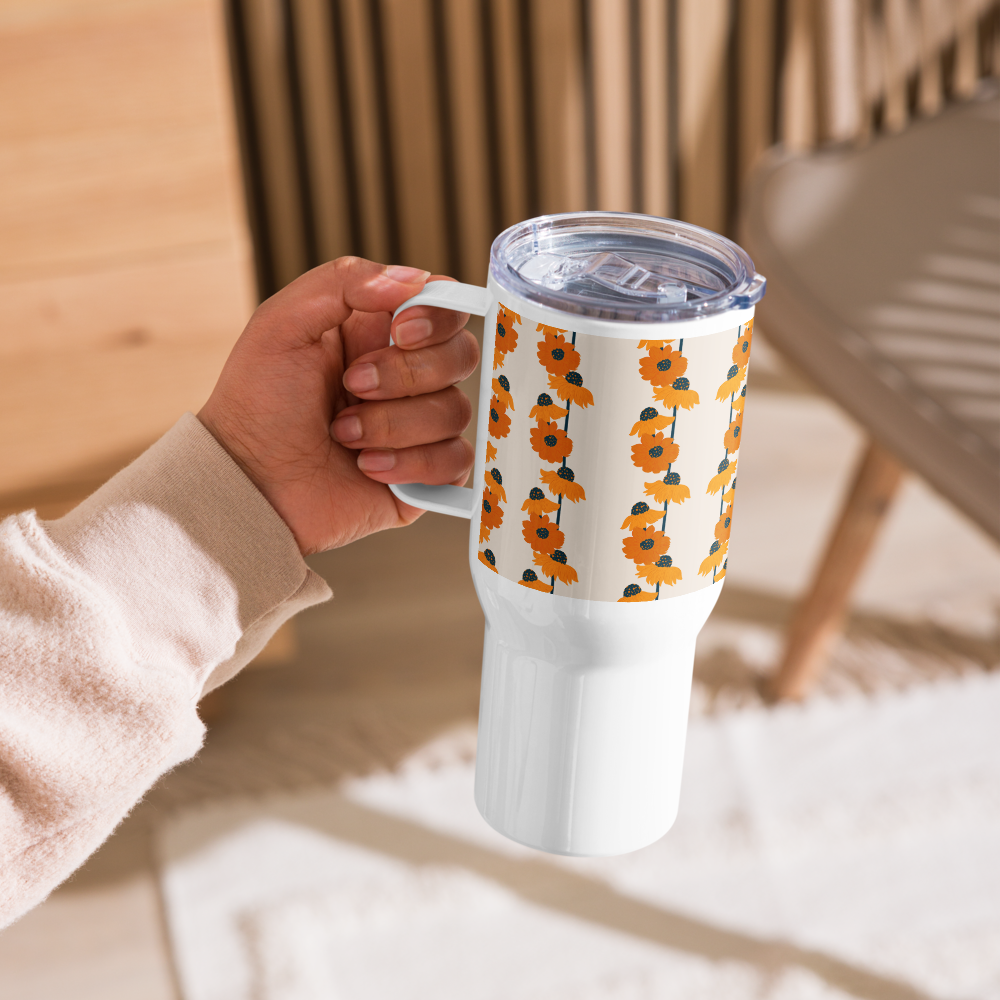 Golden Sunflower Travel mug with a handle