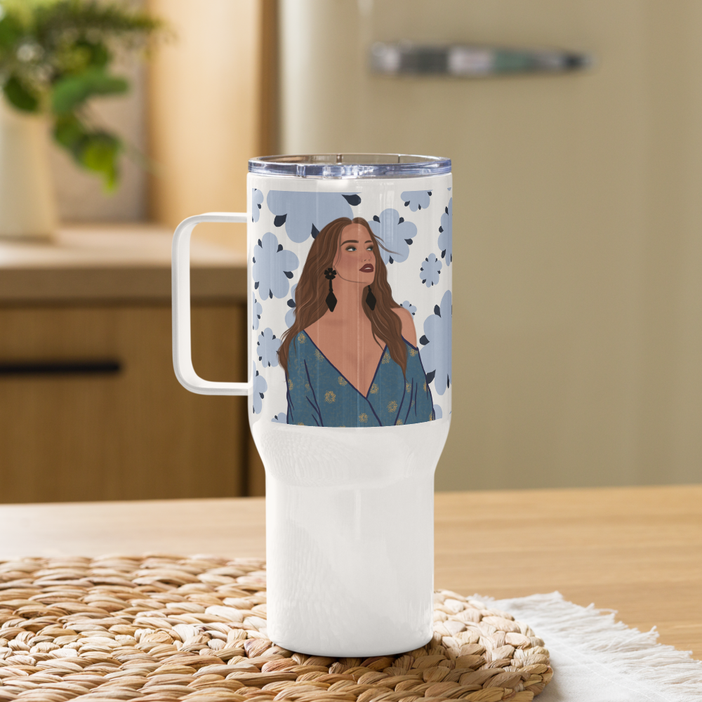 Lady in Bloom Travel mug with a handle