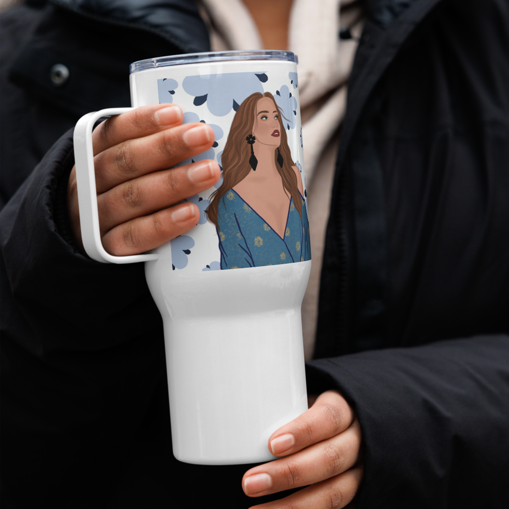 Lady in Bloom Travel mug with a handle