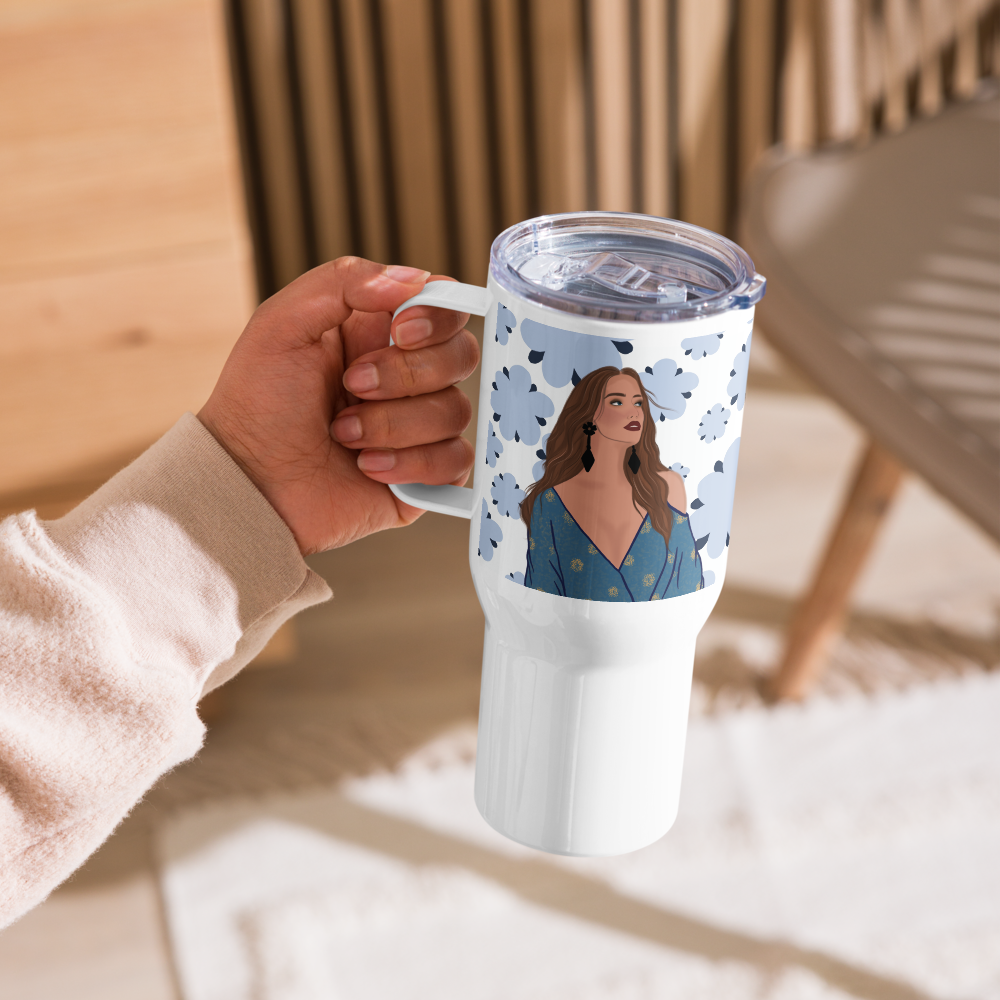 Lady in Bloom Travel mug with a handle