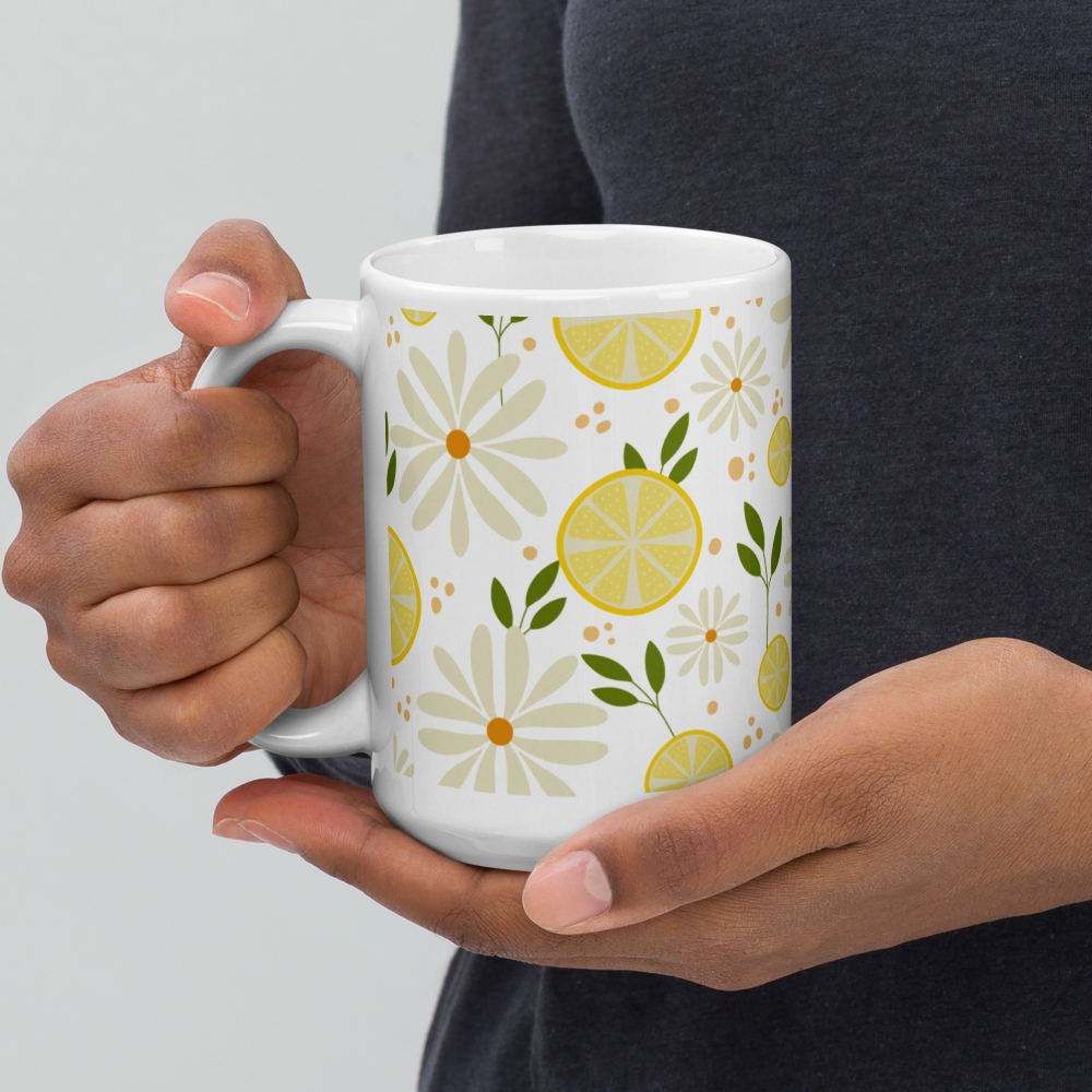 Floral Fiesta  White glossy mug