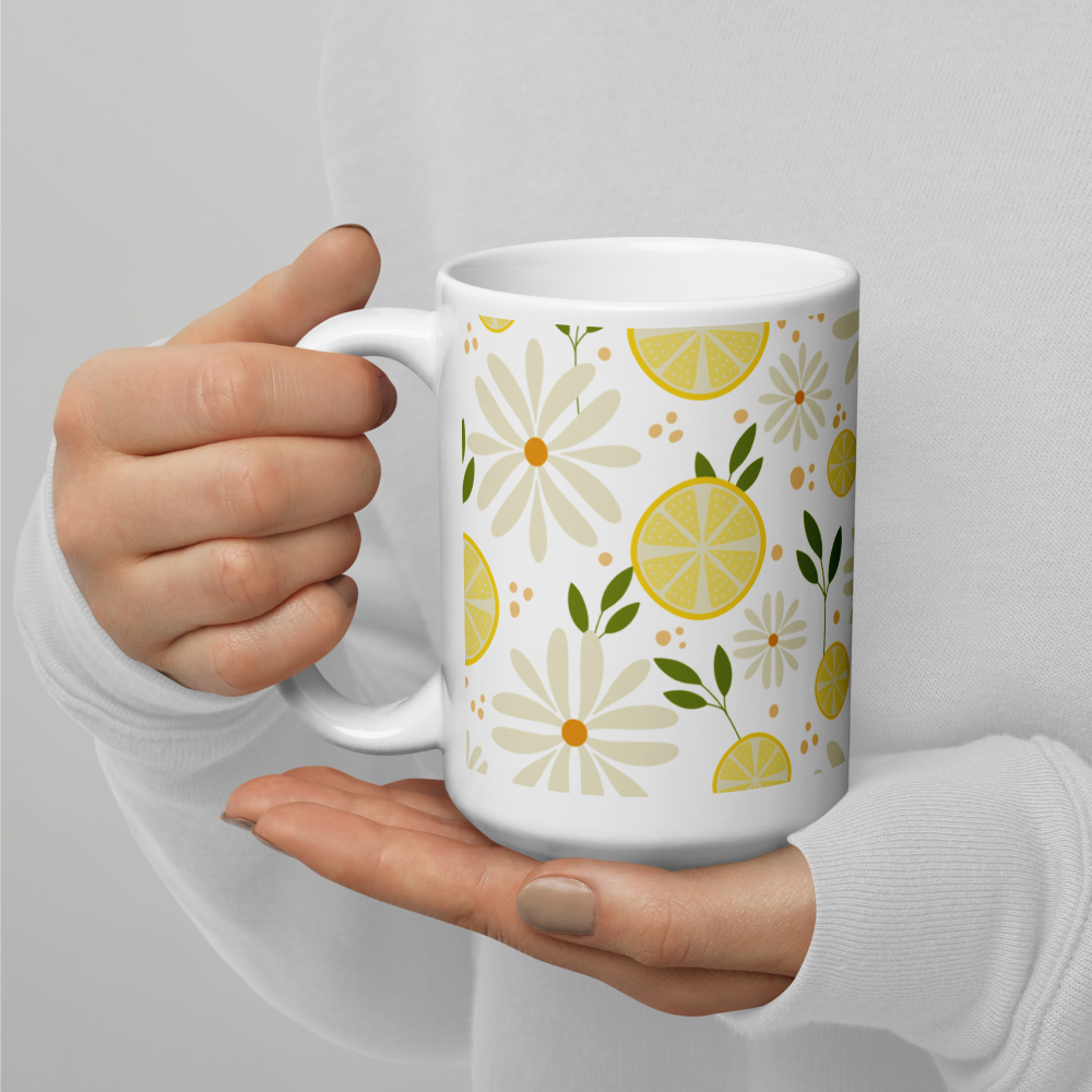 Floral Fiesta  White glossy mug