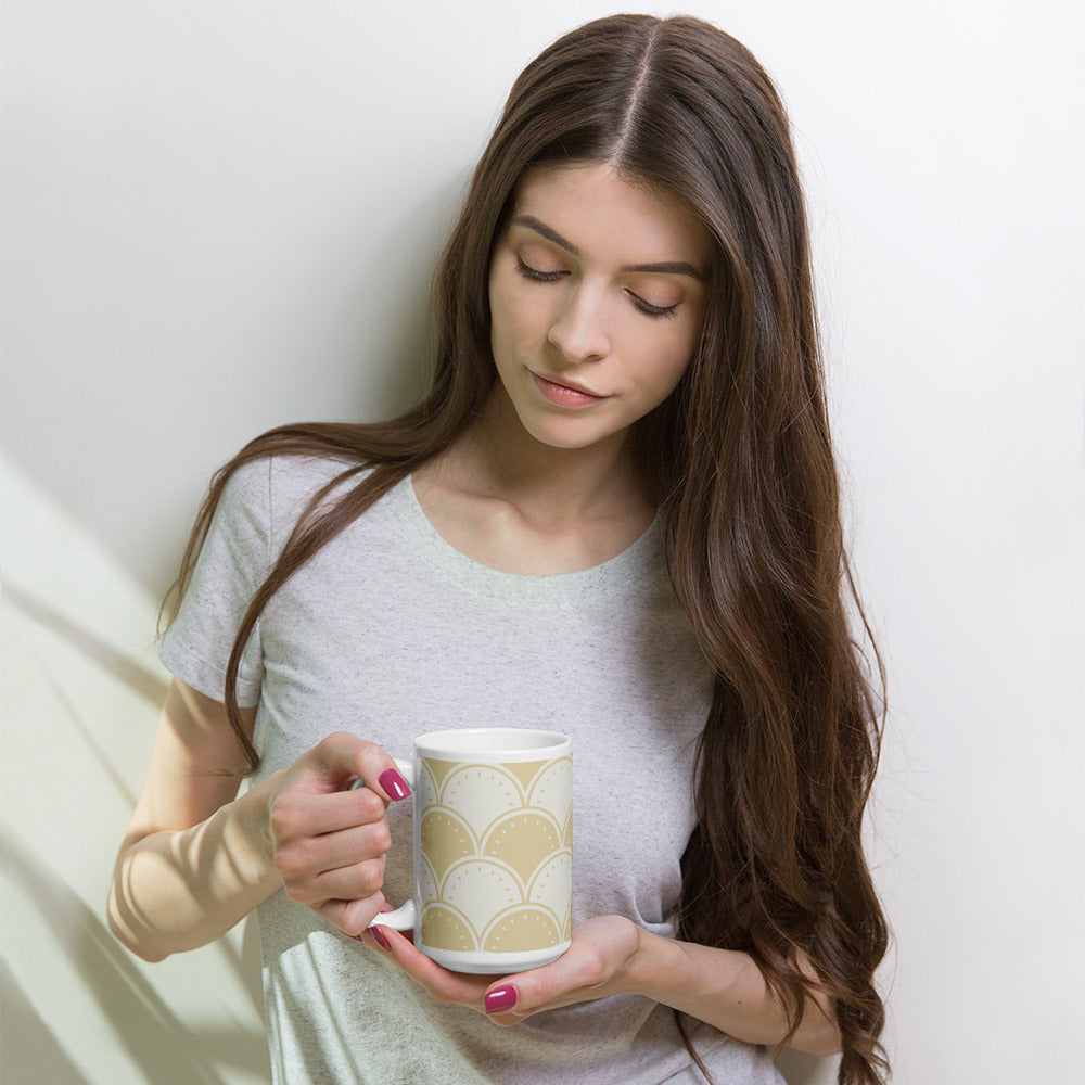 Ocean's Yellow Waves White glossy mug