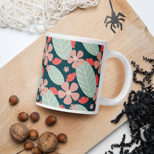 Floral Fantasy White glossy mug